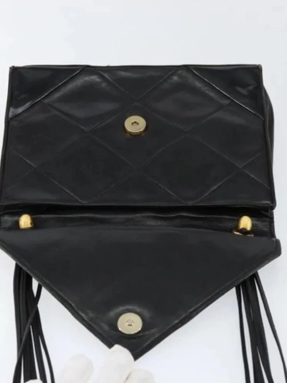 CHANEL Matelasse Shoulder Bag Lamb Skin Black Gold CC Auth BA8034